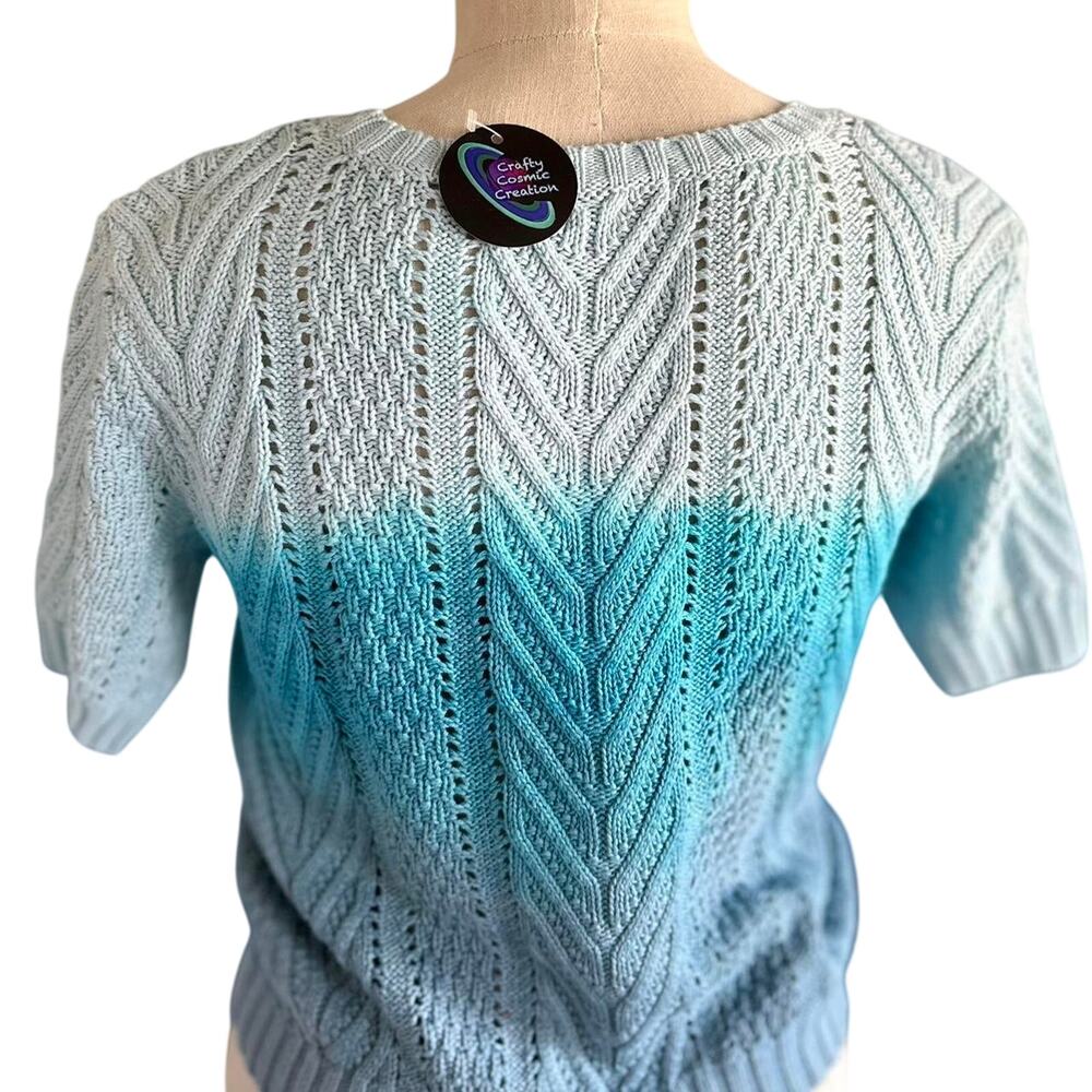 Womens Sweater Size Small Blue Ombre Short Sleeve Coastal Cowgirl Hippie Chic - Picture 4 of 8